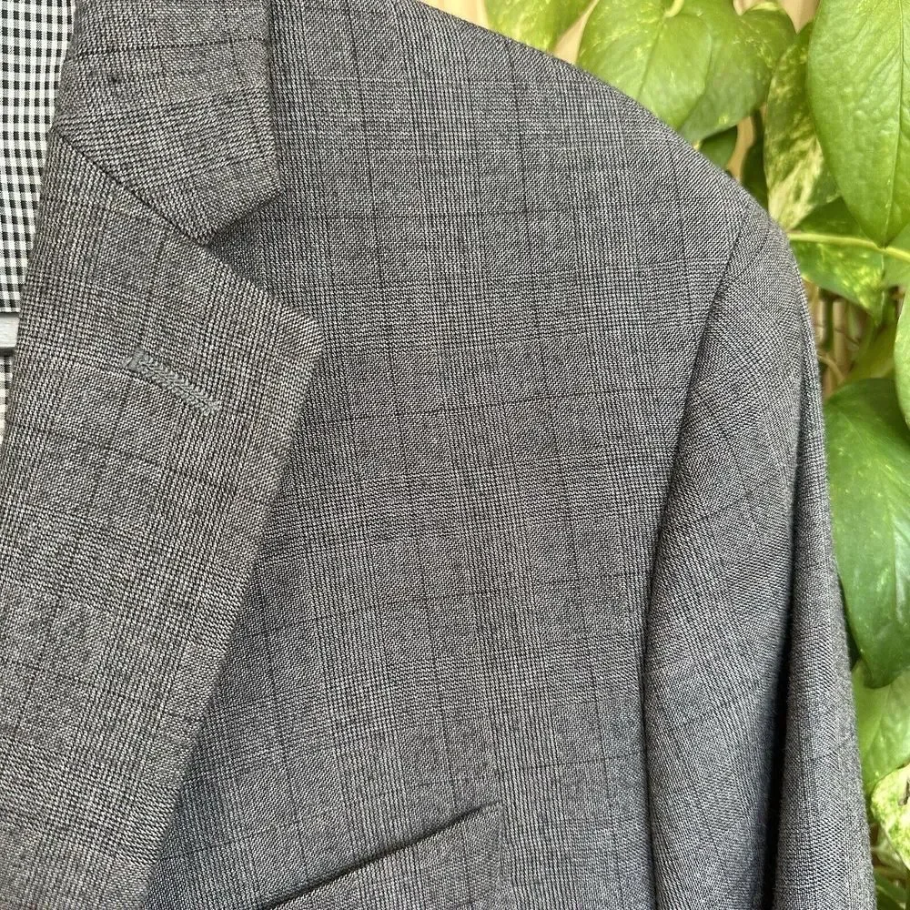 Banana‎ Republic Wool Modern Slim Fit Plaid Blazer 44L Long Suit Gray